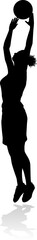 Silhouette of athletic woman female basketball player with basketball ball. Sports concept.