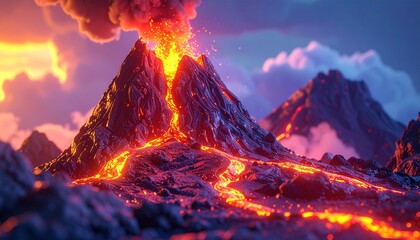 Glowing Volcano in Fantasy World