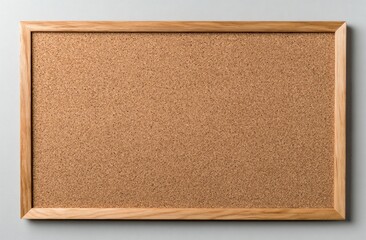 A plain corkboard with a light wooden frame, casting a subtle shadow, sits against a neutral grey background. Close-up, simple, minimal