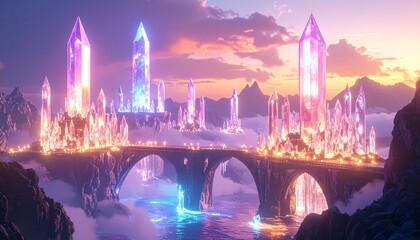 Obraz premium Crystal Bridge Over Fantasy River