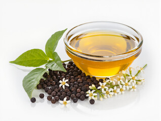 Natural oil infusion with herbs and spices in a delicate arrangement