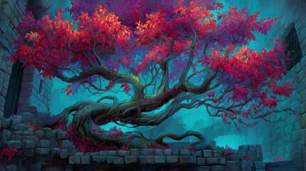 Fototapeta premium Vibrant fantasy tree illustration