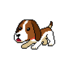Pixel art cute basset hound dog vector in retro style