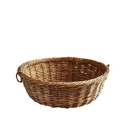 Fototapeta premium Empty handcrafted brown wicker basket isolated on a white background.