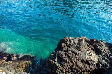 Clear Blue Sea and Rocky Coastline of Ulleungdo, Korea