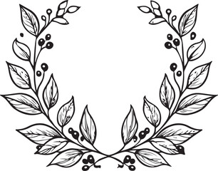 Fototapeta premium Elegant Black and White Floral Wreath Design with Berries and Leaves for Invitations and Decorations