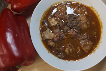 pig tryp dish as typical spanish tapas food with chickpeas