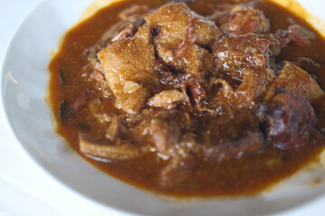 pig tryp dish as typical spanish tapas food with chickpeas
