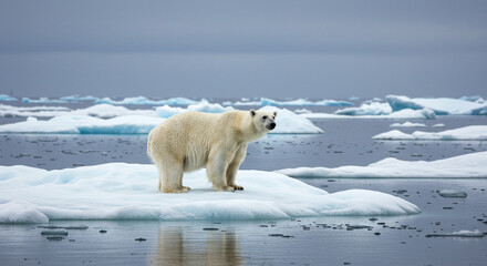 Majestic Polar Bear on Melting Ice Floe, Arctic Wilderness