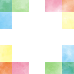 水彩のおしゃれな正方形のベクターフレーム　カラフル　パステルカラー　角枠セット