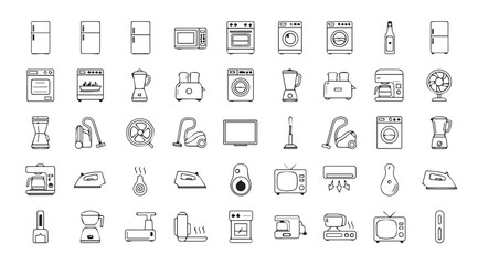 Obraz premium Collection of household appliances and personal care items silhouette