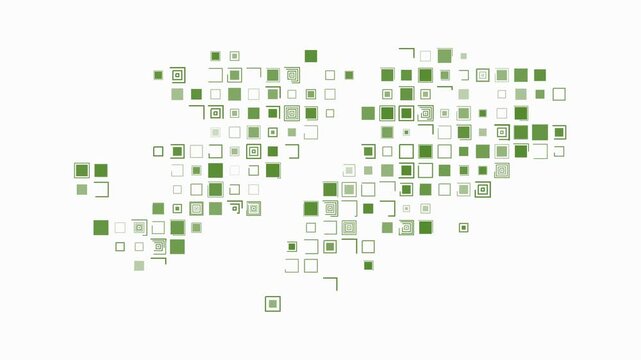 Falkland Islands map animation. Shape of the country with pulsating colored dots. Large size square blocks. Digital style Falkland Islands map on white background. Beautiful video.