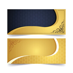 Elegant Golden Ornament Banner Template with Curved Shape and Floral Pattern