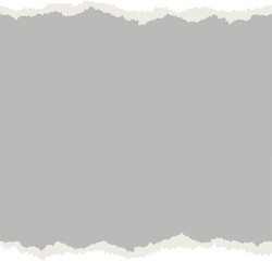 Torn paper with rip edges on gray background. Tear pieces of sheet. Notebook page for collage and scrapbooking. Vintage with rough element. Realistic patch for design