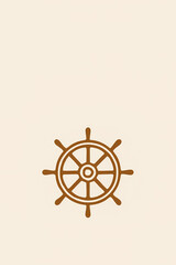 Nautical steering wheel in simplistic style on light beige background, symbolizing maritime exploration, boating activities, minimalist design. Ideal for nautical-themed projects, graphic elements.
