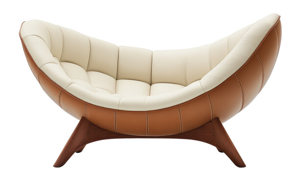 Designer sofa in elegant cream and brown tones ideal for modern interior decor, PNG, isolated on transparent background.