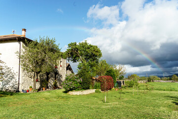 Rainbow on afternoon in Teza de Losa Burgos