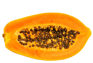 papaya fruit cut on white background.