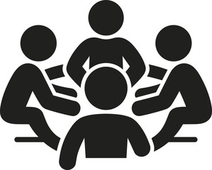 Four Person Meeting Icon With Table Connection On White Background Keywords: group, people, meeting