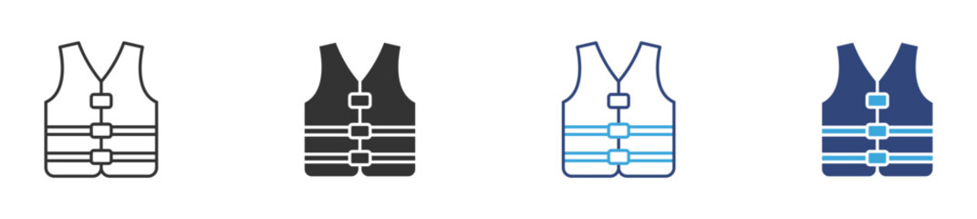Life Vest flat icon set, Life Jacket icon set in outline and flat style , vector illustration. 