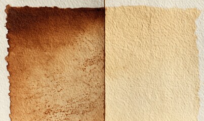 Two pieces of paper, one of which is brown and the other is white