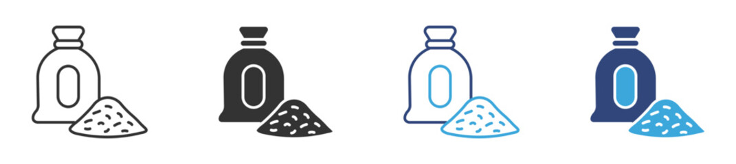 Bags and Spilled Grain icon set, vector illustration . 