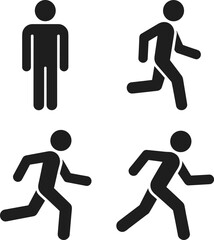Icons of a standing person and three running figures in silhouette Keywords: person, icon, silhouette