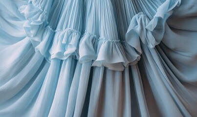 A blue dress with ruffles is shown in the image