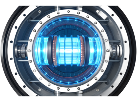 Fusion reactor isolated on white background is glowing