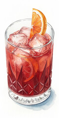Illustration of watercolor illustration of negroni isolated on white background