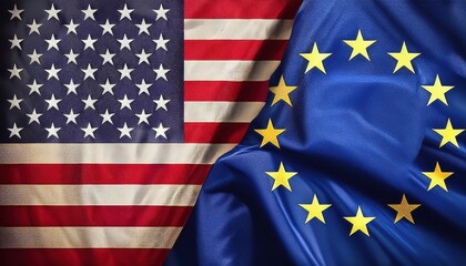 american flag blending with european union flag fabric texture symbolizing transatlantic unity perfect for editorial or banner background