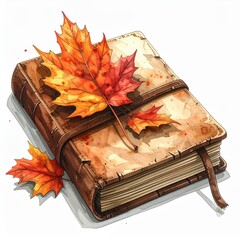 Autumn Leaves, Vintage Journal, Cozy Setting, Illustration, Seasonal Vibes, Artistic Perspective, Nature Inspired
