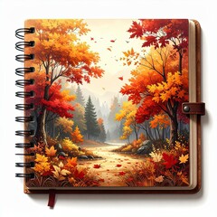 Autumn Landscape, Scenic Nature, Forest Path, Illustration, Colorful Foliage, Warm Atmosphere, Serene Viewpoint