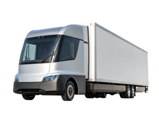 Silver electric semi truck isolated on white background