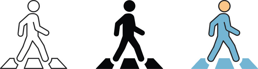 Three Icons of a Person Walking on a Pedestrian Crossing silhouette woman