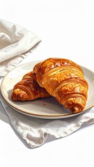 Fresh Croissants on a Plate, Cozy Kitchen, Food Photography, Warm Atmosphere, Close-up View