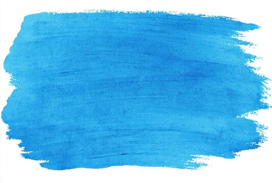 An irregular, bright blue brushstroke fills the frame, with varying shades and textures, resembling watercolor or paint application on a white backdrop