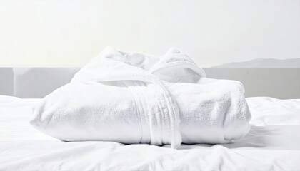 Relaxing Spa Day, Soft White Robe, Minimalist Hotel Room, Photography, Tranquil Atmosphere, Close-Up, Comfort Concept