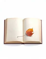 Fall Leaf on Open Book, Nature Photography, Tranquil Setting, Close-Up View, Autumn Inspiration