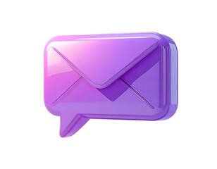 3D rendered, vibrant purple email icon, resembling a speech bubble