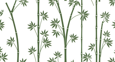 Obraz premium Green Bamboo Stalks and Leaves Natural Pattern for Eco Design