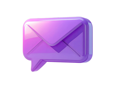 3D rendered, vibrant purple email icon, resembling a speech bubble