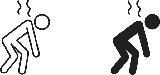 Naklejka premium Two Stick Figure Icons Showing a Person Bending Over with Steam on White Keywords: stick figure