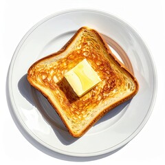 Delicious Toast with Butter on a White Plate in a Culinary Setting, Close-Up View of Food Preparation
