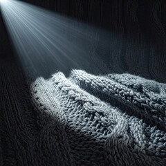 Illuminated Knit Pattern, Textiles, Studio, Photograph, Dark Environment, Close-Up Viewpoint, Artistic Concepts