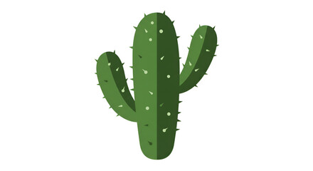 Cartoon Green Cactus Plant with Spines on White Background