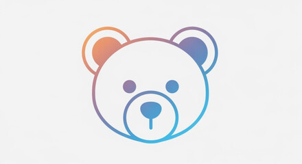 Cute teddy bear head illustration for kids room decor and baby shower invitation design with gradient colors