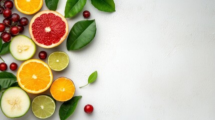 Colorful Citrus Fruit and Berry Arrangement on White Background, Generative AI