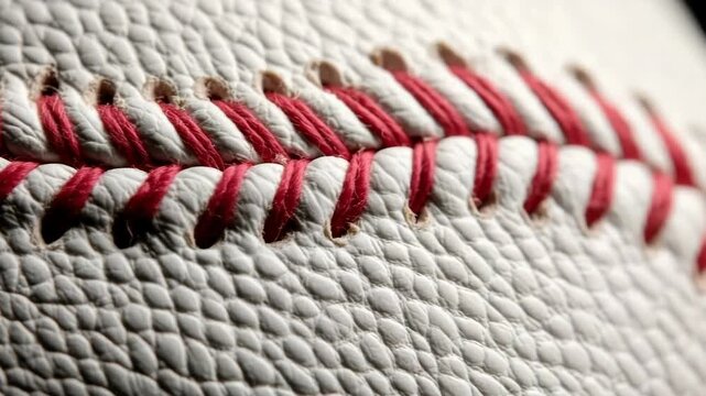 Detailed Close-up of a Baseball with Red Stitching on White Leather