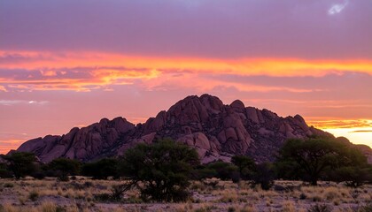 Sunset over African rock formations